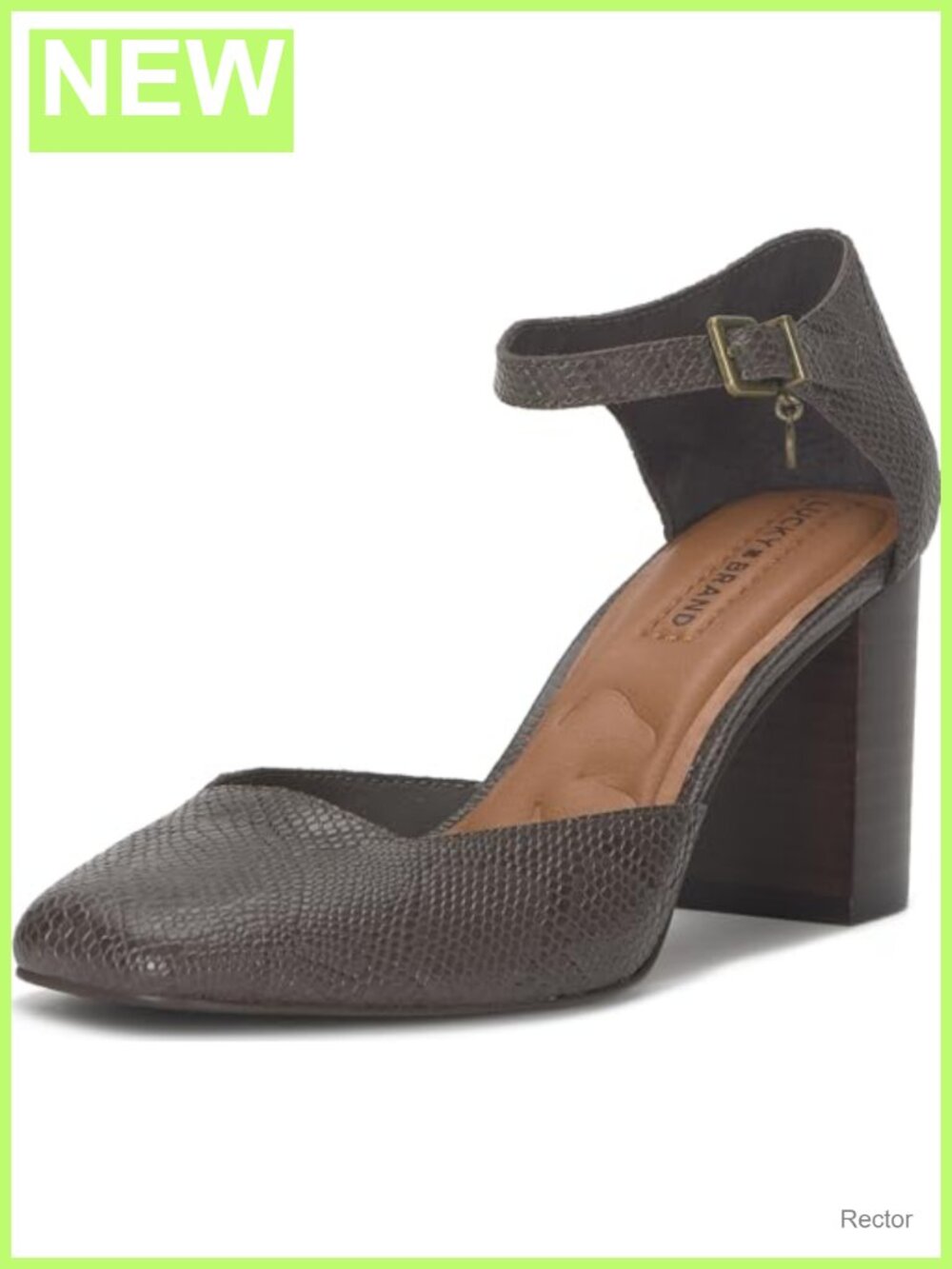 Lucky Brand Kanira Leather Pumps 3" Stacked Heel Round Toe Buckle